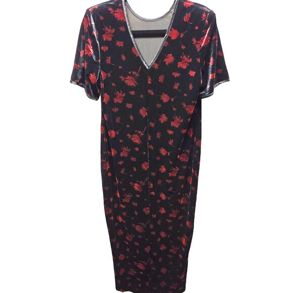 Another Thyme Dress size 14 Maxi Modest Red Velvet Floral Vintage fairygoth - Picture 1 of 10